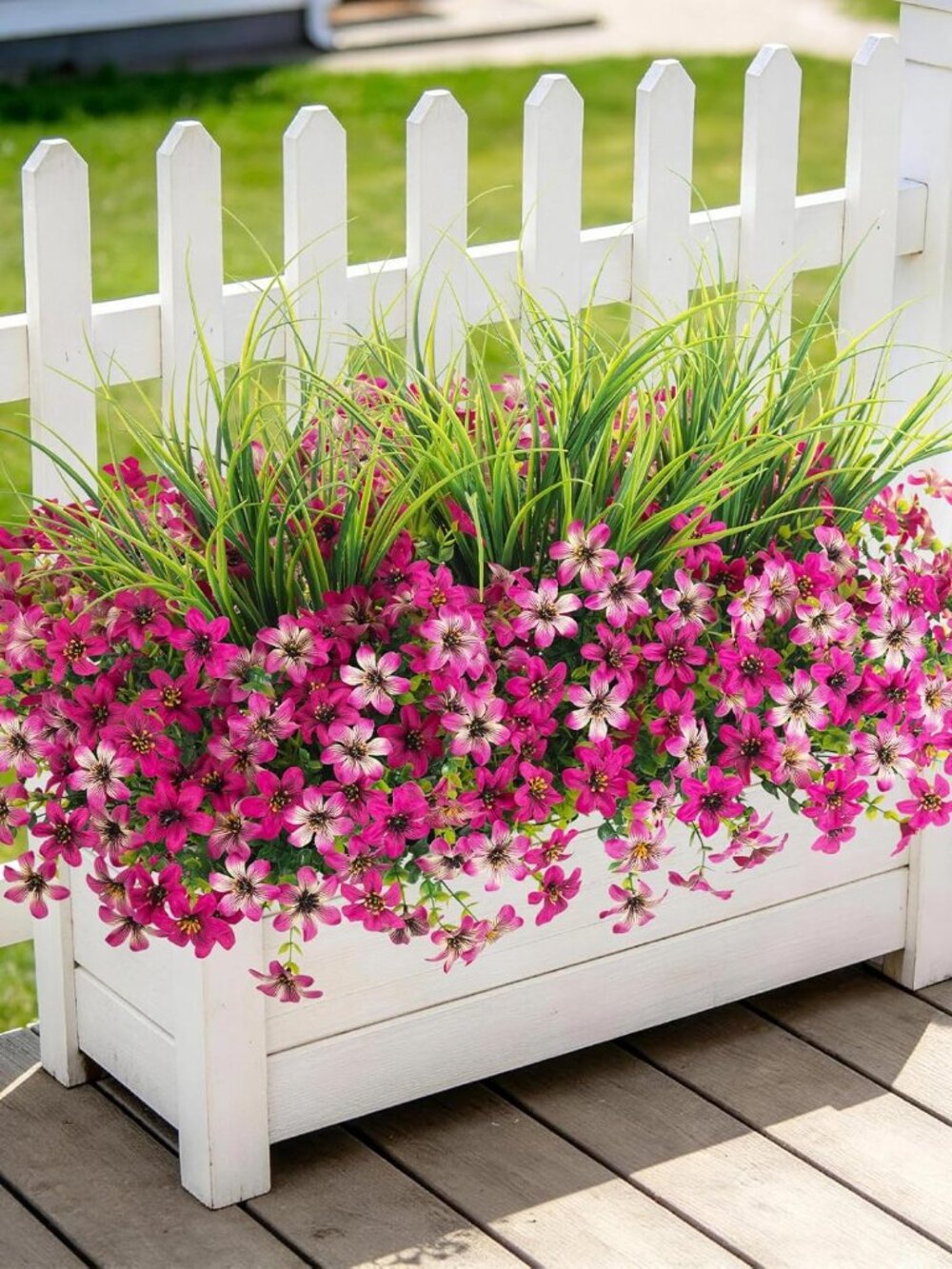 Homsunny Artificial Outdoor Flowers Pink with Wheat Grass  Patio/Porch Decor